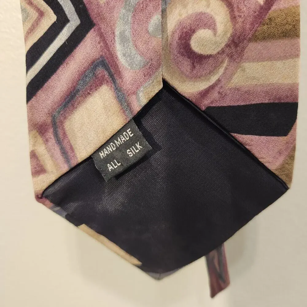 Vintage Gianelli Silk Tie Milan New York Handmade Bold Neutral Print 90's Print